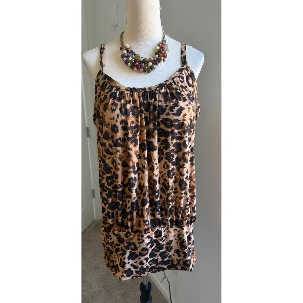 Swimsuits For All Leopard Print Brown Animal Print Bra Tapered Hem Swim Top 18